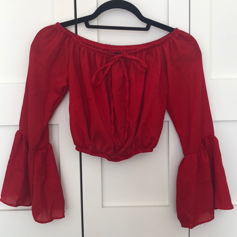 Red off the shoulder crop top